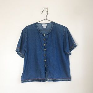 Vintage Button Down Contemporary Denim Shirt Blue Size Medium